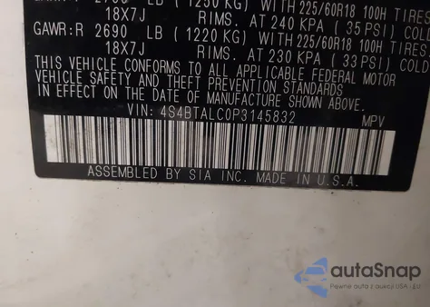 2023 Subaru Outback Onyx Edition z USA, uszkodzony, nr VIN 4S4BTALCOP3145832